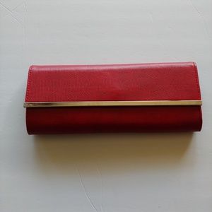 AVENUE RED CLUTCH WITH SILVER BAR DETAIL - NWOT